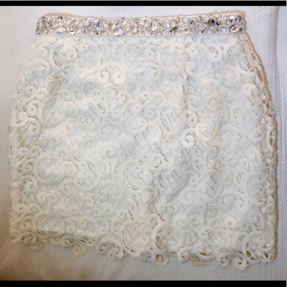 Lace Top and Skirt Set with rhinestone trimming